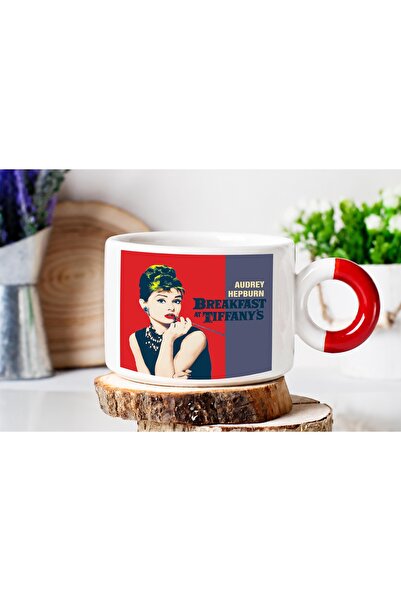 ART HEDİYE Audrey Hepburn Breakfast at Tiffanys Red Handle Nes Cafe Cup
