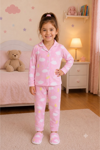 EYMİRGİYİM Pink Baby Collar (with Slippers as a Gift) Combed Cotton Boys' Paj...