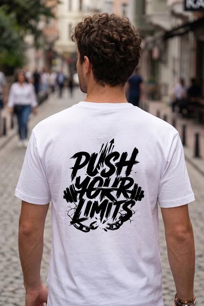 BAGAND Push Your Limits Printed Oversize Unisex T-Shirt 100% Cotton Streetwea...