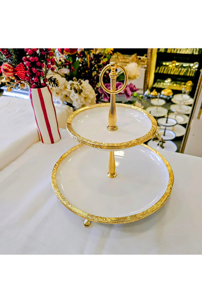 MaviDamla 2-Layer Metal Frame Porcelain Presentation Plate 30/19 Cm.