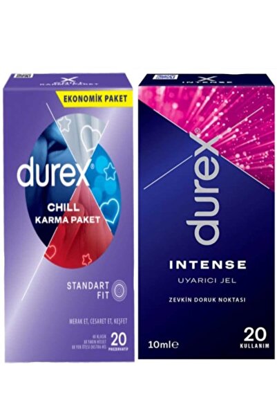 Durex Chill Karma Paket Prezervatif 20 'li + Intense Uyarıcı Jel 10 ml (Isıtı...