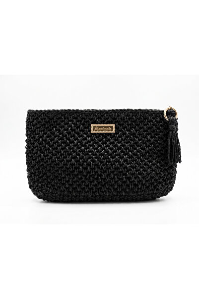 DERYASSHANDMADE Kadın El Emeği Bohem Kağıt İp Clutch Çanta (Zarif Plaket Deta...