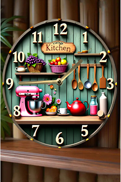 SHELİFE 🍽️ Vintage Kitchen Temalı MDF Duvar Saati – 33 cm | 3D Görünümlü UV ...