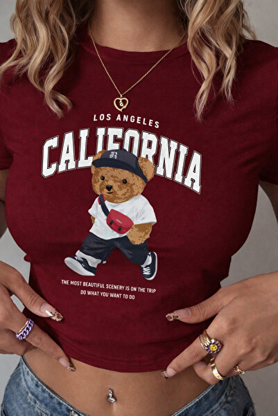 ZAVIXO -Women's California Bear Printed Crop T-Shirt 100% Cotton
