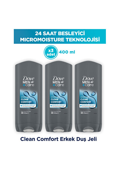 Dove Men +Care Duş Jeli Body, Face&Hair Clean Comfort 400 ml x3