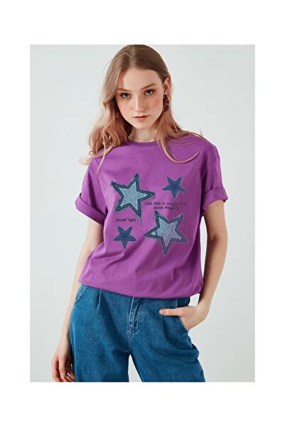 ZİYMO Women's Star Printed Oversized T-Shirt