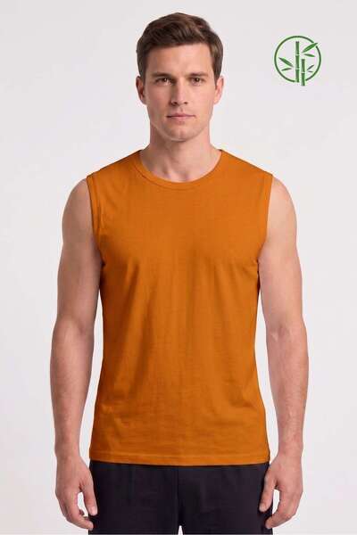 OBJE Men's Orange Bambo Round Neck Sleeveless Undershirt