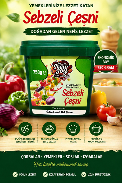 Chefs New Joy Sebzeli Çeşni 750 G x 8 Adet - 1 Koli (Koli Bazlı Avantaj Paketi)
