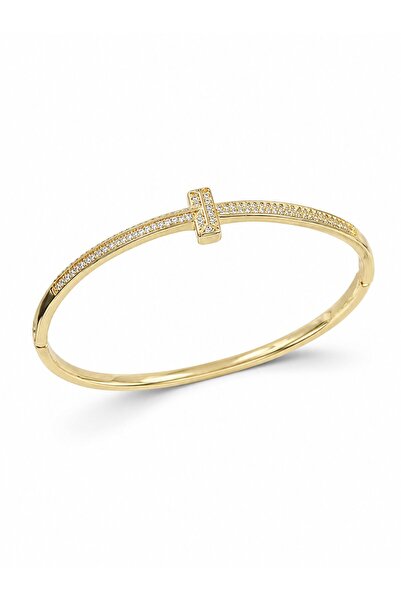 serelya Gold Color t Model Zircon Stone Women's Cuff Bracelet