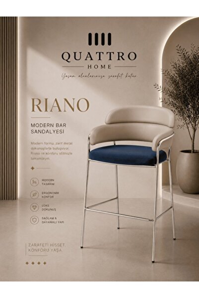 QUATTRO HOME Riano Modern Bar Sandalyesi Metal İskeletli Ergonomik Lüks Bar S...