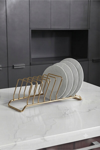 Orvila 9 Bölmeli GOLD Tabaklık ve Tabak Düzenleyici Mini Bulaşıklık - GOLD Dolap İçi Çay Kahve Tablası Düzenleyici