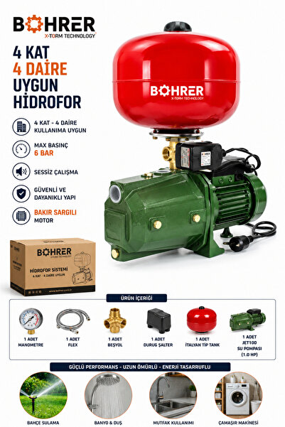 BÖHRER BA011426 4 KAT 4 DAİRE UYGUN OTOMATİK AÇ KAPA HİDROFOR 1 HP 24L
