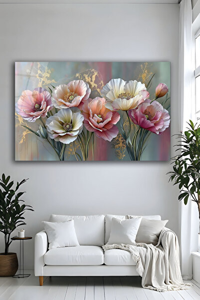 Parıltı Yayınları B&G DESIGN Tablou abstract floral din sticlă, roz crem, dec...