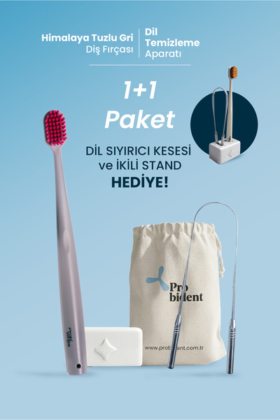 Probident 1+1 Paket Himalaya Tuzu Kaplamalı Gri Diş Fırçası+ Dil Temizleme+ K...