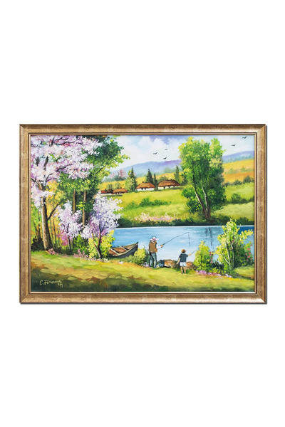 artnova Χειροποίητος κορνιζαρισμένος πίνακας με τυχερούς ψαράδες, Τεντωμένος ...