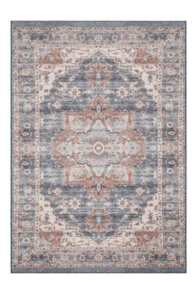 Eko Halı Elista Vintage Els202 Navy Beige Vintage Tasarımlı Yumuşak Bukle Dok...