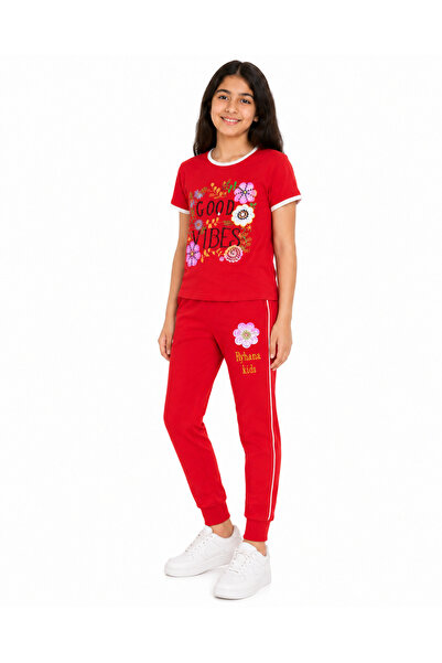Generic Girl's Two-Piece Set Red Floral Pattern Size 12