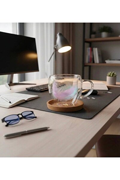 DİLAY HOME كوب مزدوج الجدار سعة 250 مل مع تصميم على شكل ريشة