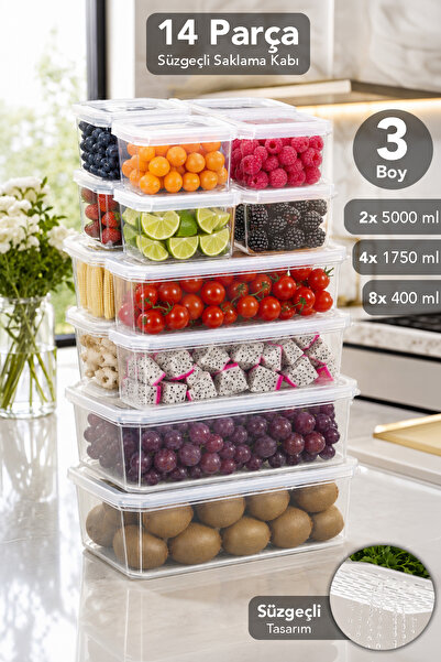 Meleni Home 14-Piece Storage Container with Strainer - Refrigerator Organizer...
