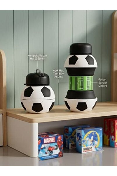 Butik Çocuk Matarası Futbol Desenli Katlanabilir