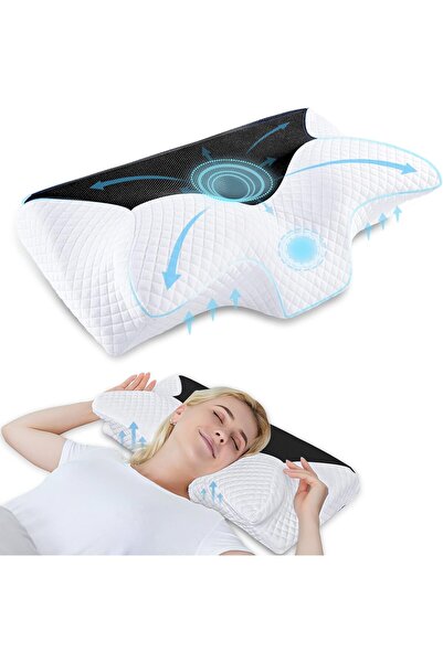 HOMCA Neck Pillow for Sleeping, Black, 60 x 35 x 8/12 cm | Ergonomic Memory F...