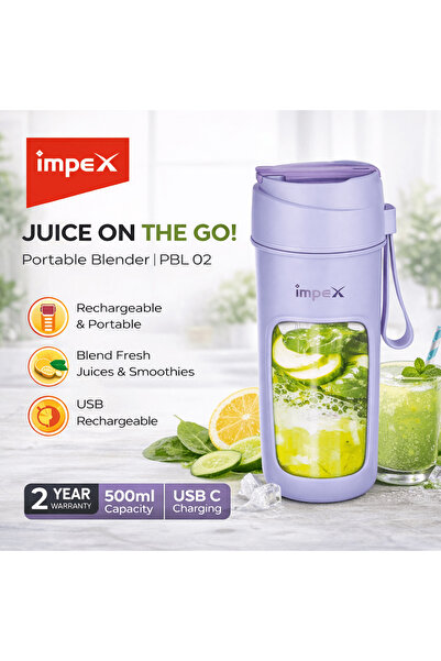 IMPEX Portable Blender – 500ml USB-C Rechargeable Travel Juicer
