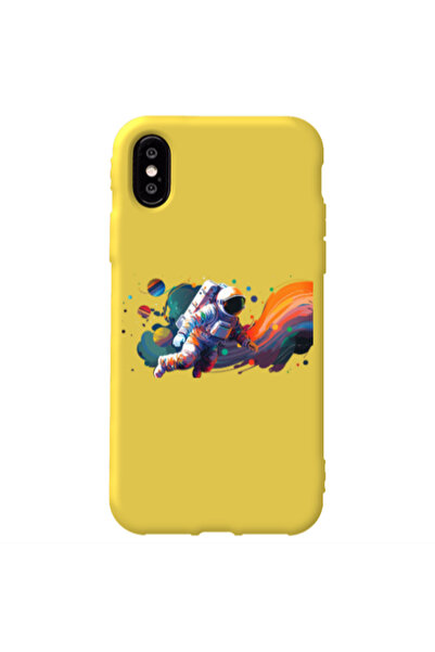 Other Apple iPhone Xs Max Rainbow Space Yellow Colored Silicone TPU Θήκη