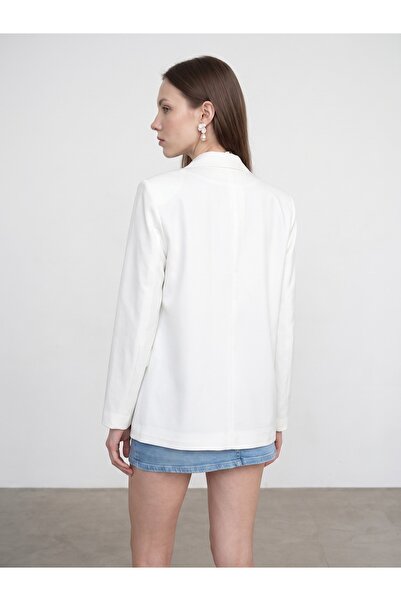 Dilvin 60812 Saten Blazer Ceket-Beyaz