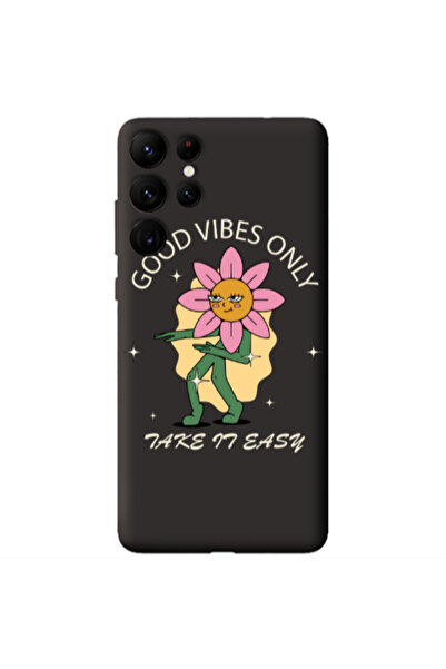 Other Samsung S22 Ultra Good Vibes Only Black Colored Silicone TPU Θήκη