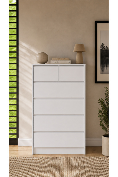 SARMOBİ Nolm 6 Çekmeceli Şifonyer G:76 D:40 Y:122 Cm / Beyaz