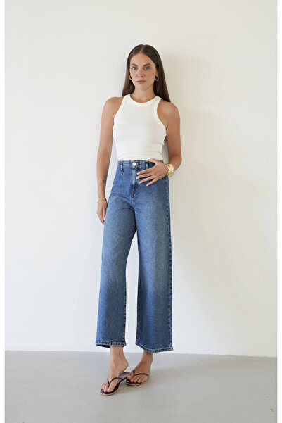roea Wide Leg Jeans Without Front Pockets Blue