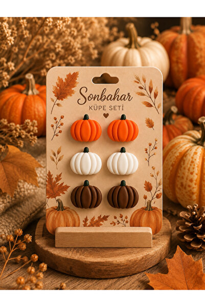 Miyamila Set of 3 Mini Pumpkin Earrings |   Orange White Brown |   Fall Hallo...