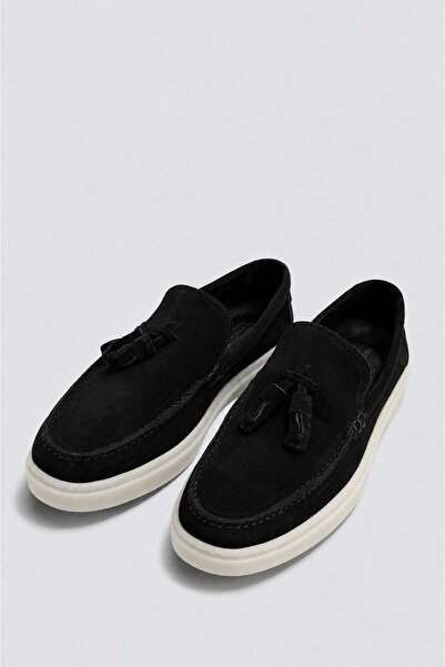 Antioch Black Tasseled 100% Suede Loafer