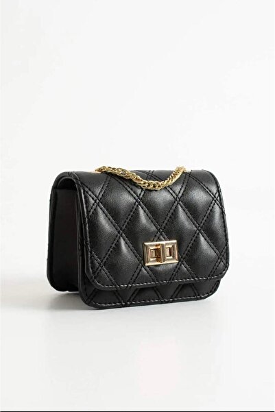 Nura Collection Women's Quilted Mini Chain Strap Shoulder Bag - Black