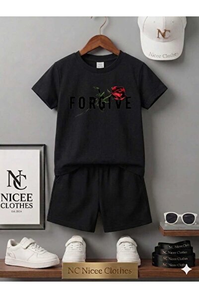 NC Nicee Clothes Summer Children's T-Shirt Shorts Unisex (Black with Forgiven...