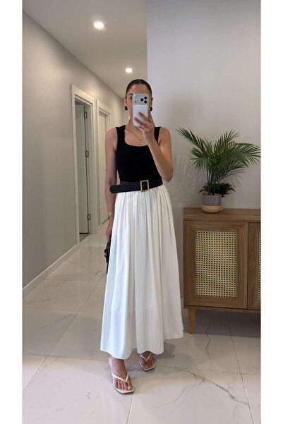 BİRCANÇİL Diwra Black Ecru Belted Sleeveless Dress
