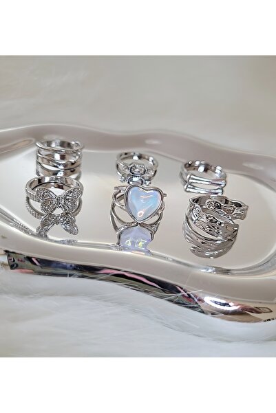 KİRAZ ÇİÇEĞİ JEWELRY Kore tarzı YANSIMALI 6li yüzük seti
