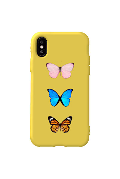 Other Apple iPhone Xs Max Triple Butterfly Yellow Colored Silicone TPU Θήκη