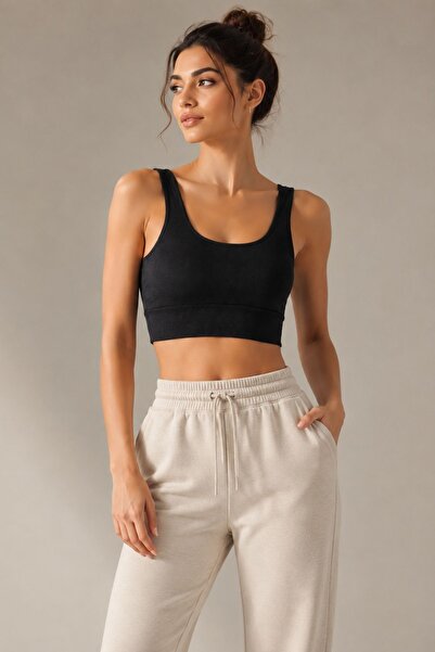 fevien Women's Thick Strap Gathered Padded Ribbed Camisole Sports Bra Bralett...