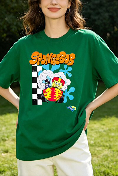 Fleck Womens T Shirts SpongeBob Racing Cartoon Print Oversized Casual Summer Top