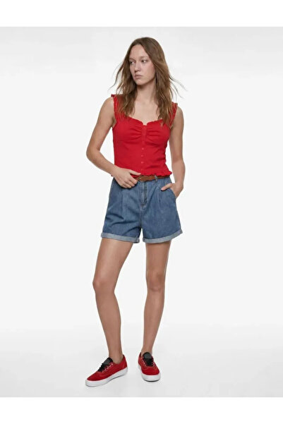 Koton Comfortable Fit Double Leg Pockets Belted Mini Jean Shorts