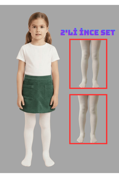 NACAR STORE Girl's 2-Piece Seasonal Thin White Pantyhose School Socks Show Ou...