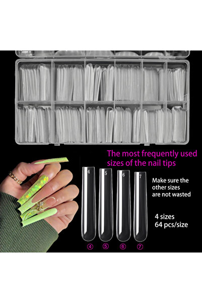 Choice Full Cover (4 Sizes) 256PCS Extra Long No Curve Nail Tips, 4 Sizes, XX...
