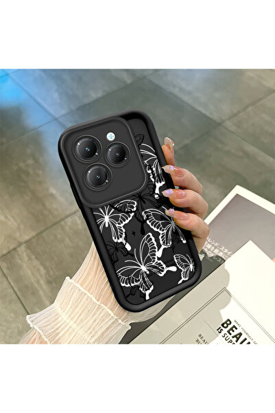 SLIMFELT Infinix Hot 40/40 Pro Uyumlu Kelebek Baskılı Siyah Silikon Kılıf Dar...