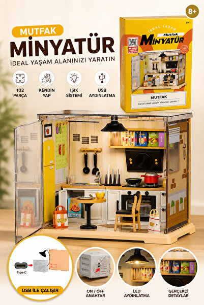 Oyuncak Fabrikası LED Işıklı Minyatür Mutfak Maketi 102 Parça Kendin Yap DIY ...