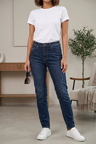 Aryena Navy Blue Women's Washable Casual Jean Denim Trousers