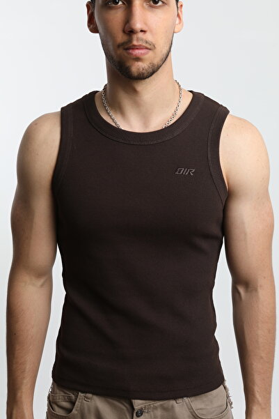 OİR Erkek Fitilli Kahverengi Tank Top No.1 Likralı Pamuk Kaşkorse Atlet