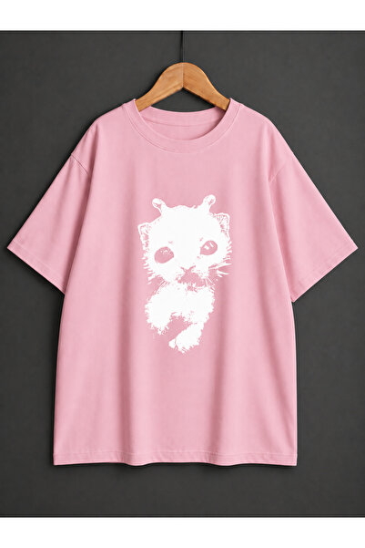 ZİYMO Unisex Y2K Alien Cat Printed Oversized T-Shirt