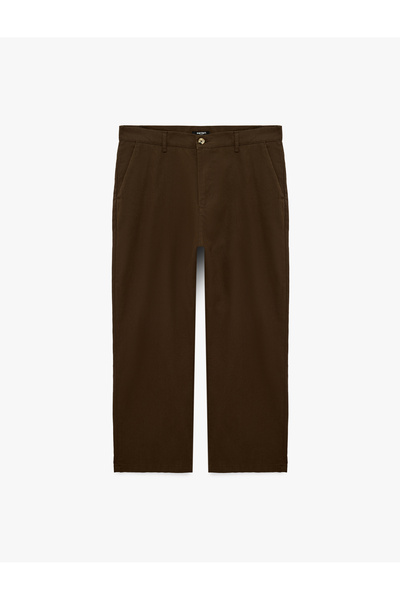 Koton Pleated Cotton Linen Blend Fabric Pants with Pockets