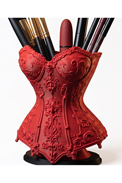 keysa Decorative Red Corset Design Makeup Organizer - Brush Holder, Pen Holde...